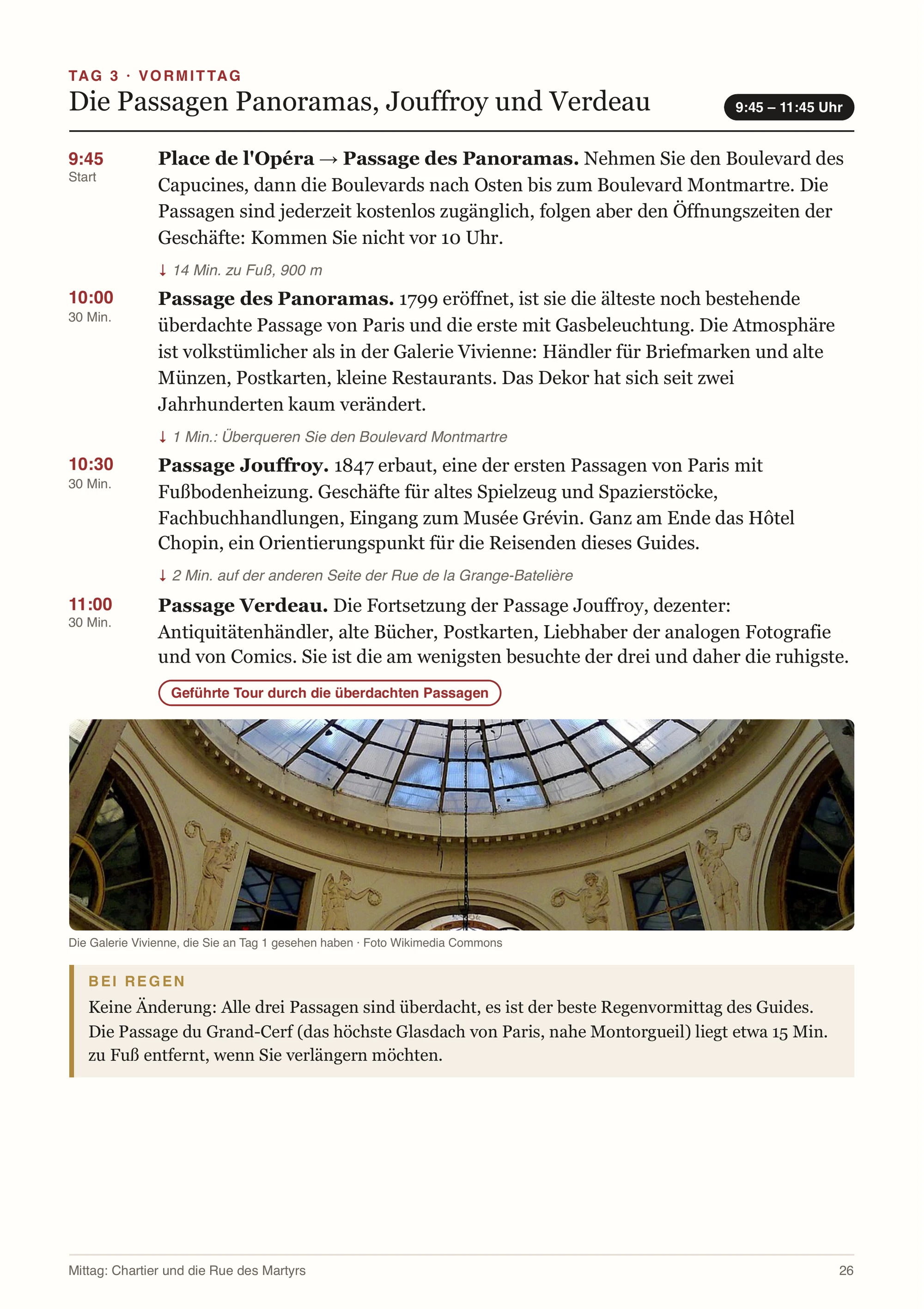 Die Seite „Tag 3, überdachte Passagen“ des Guides
