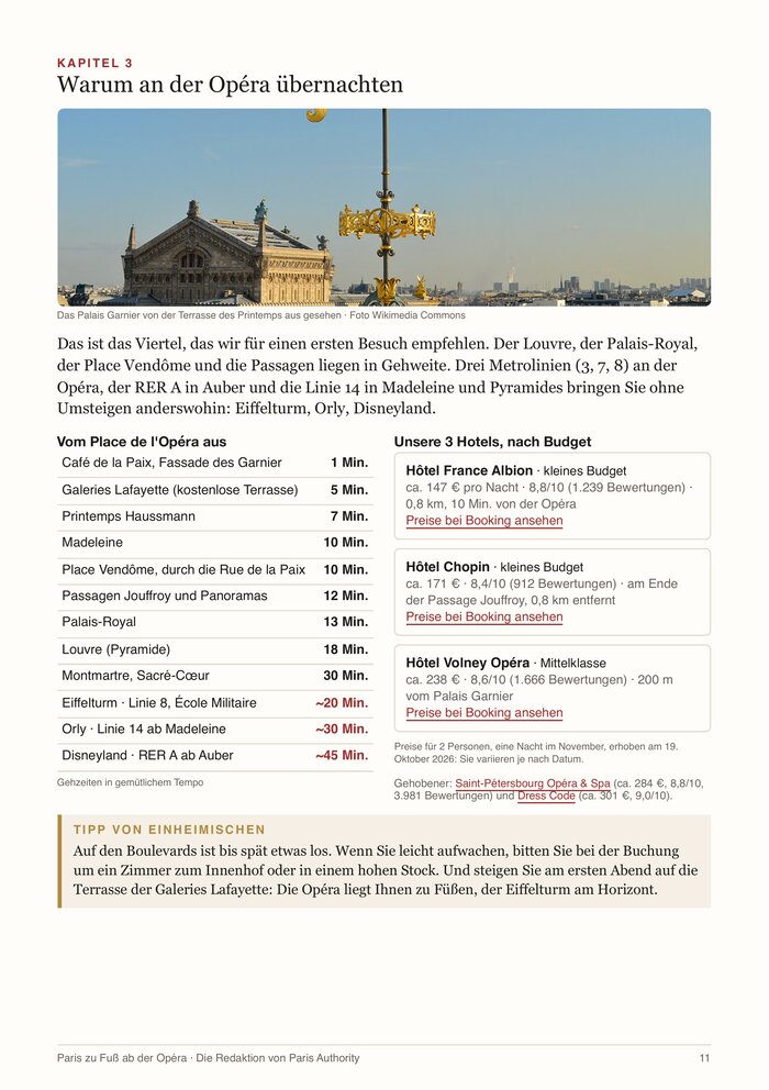 Die Seite „Warum nahe der Opéra wohnen“ des Guides