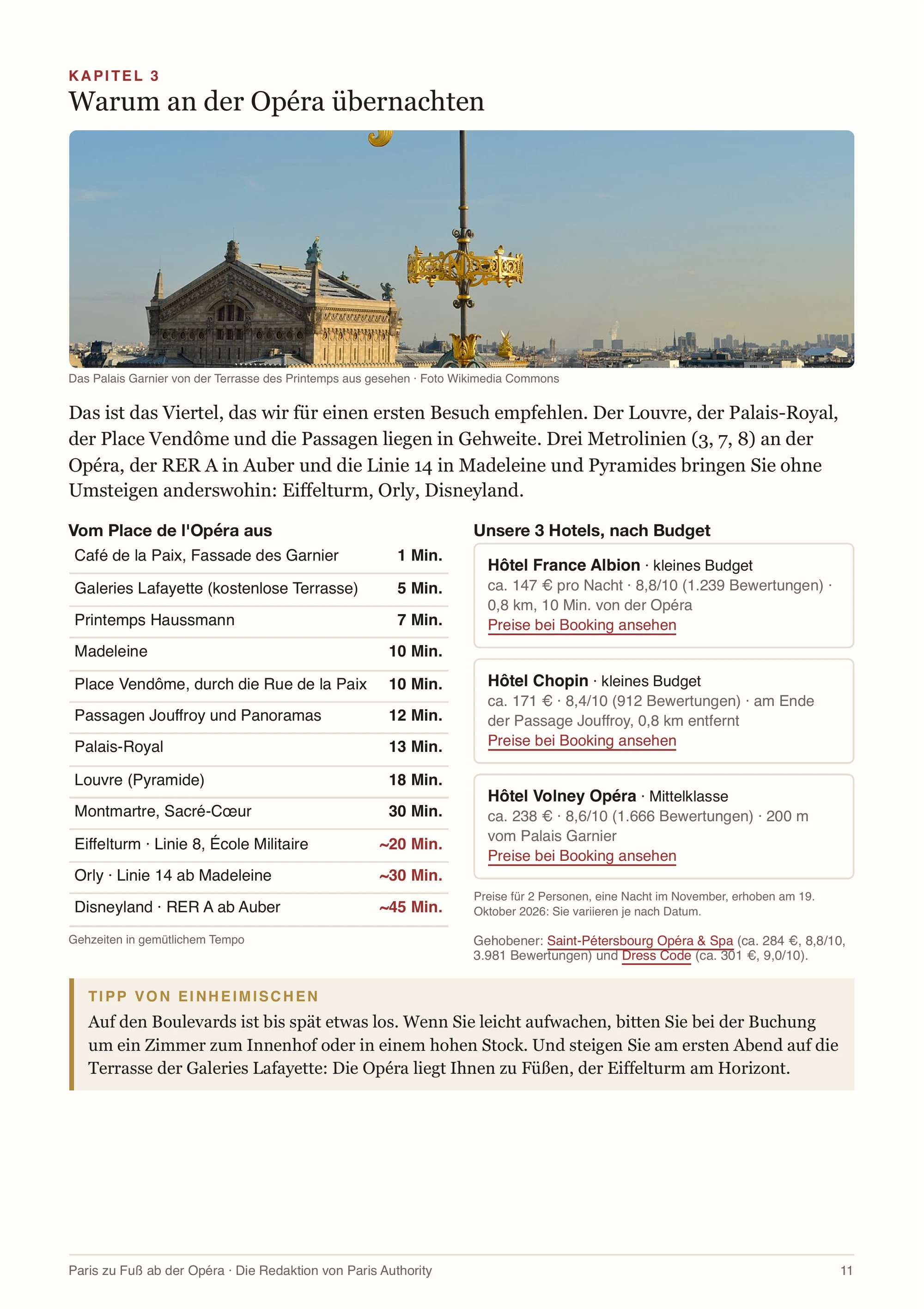 Die Seite „Warum nahe der Opéra wohnen“ des Guides