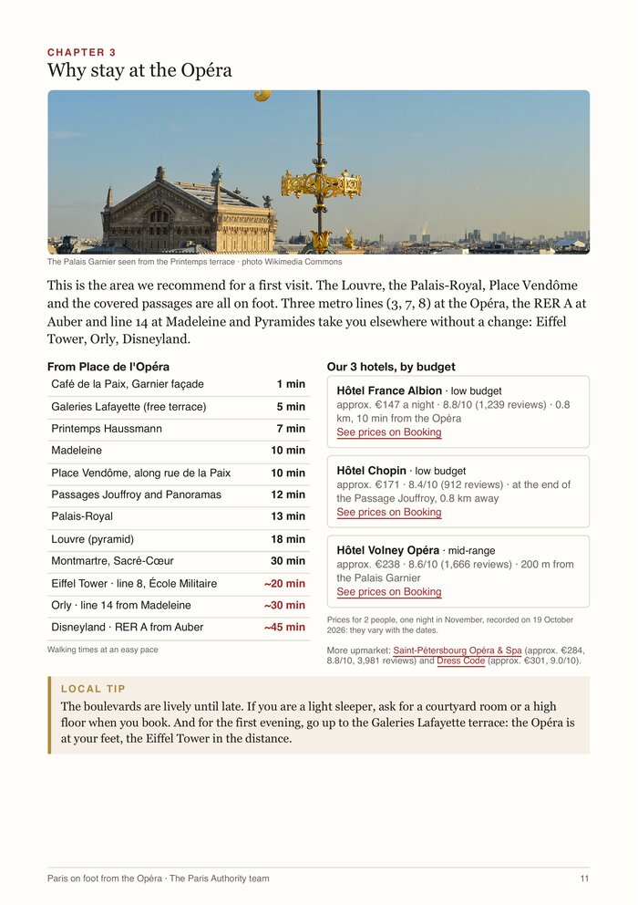 The guide's “Why stay near the Opéra” page
