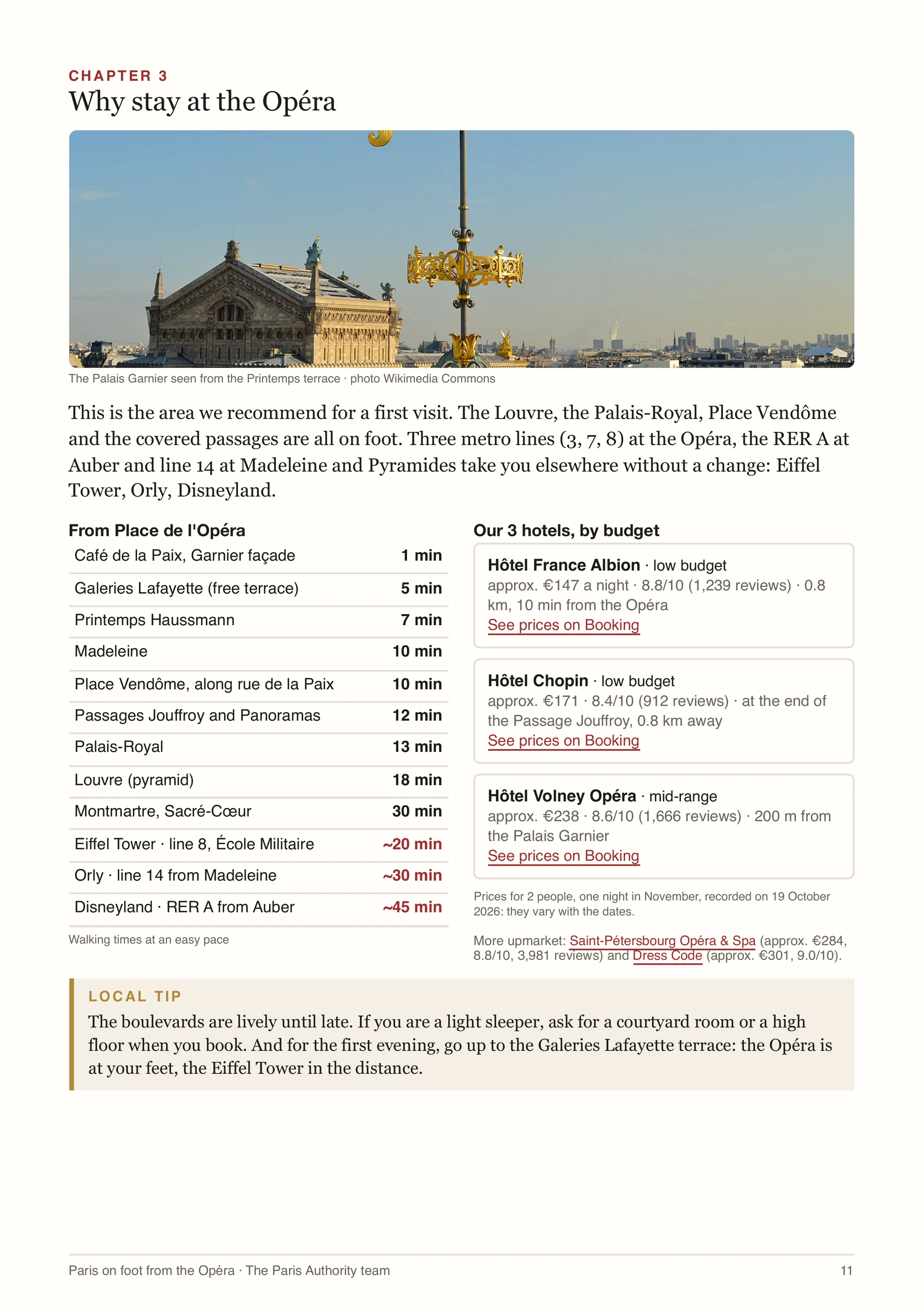 The guide's “Why stay near the Opéra” page