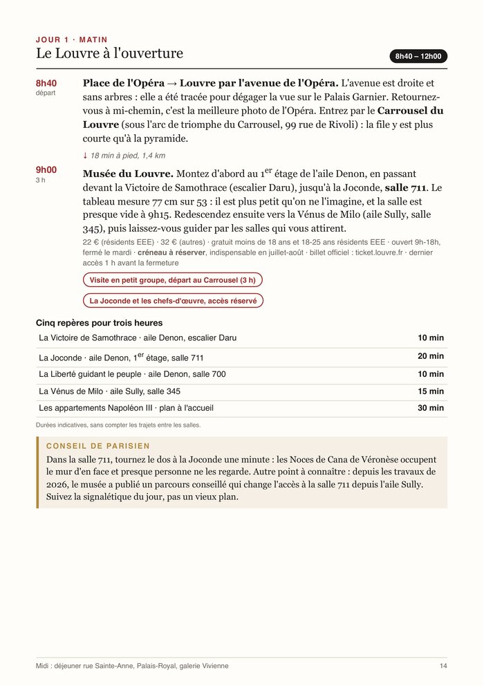 Page « Jour 1, matin » du guide