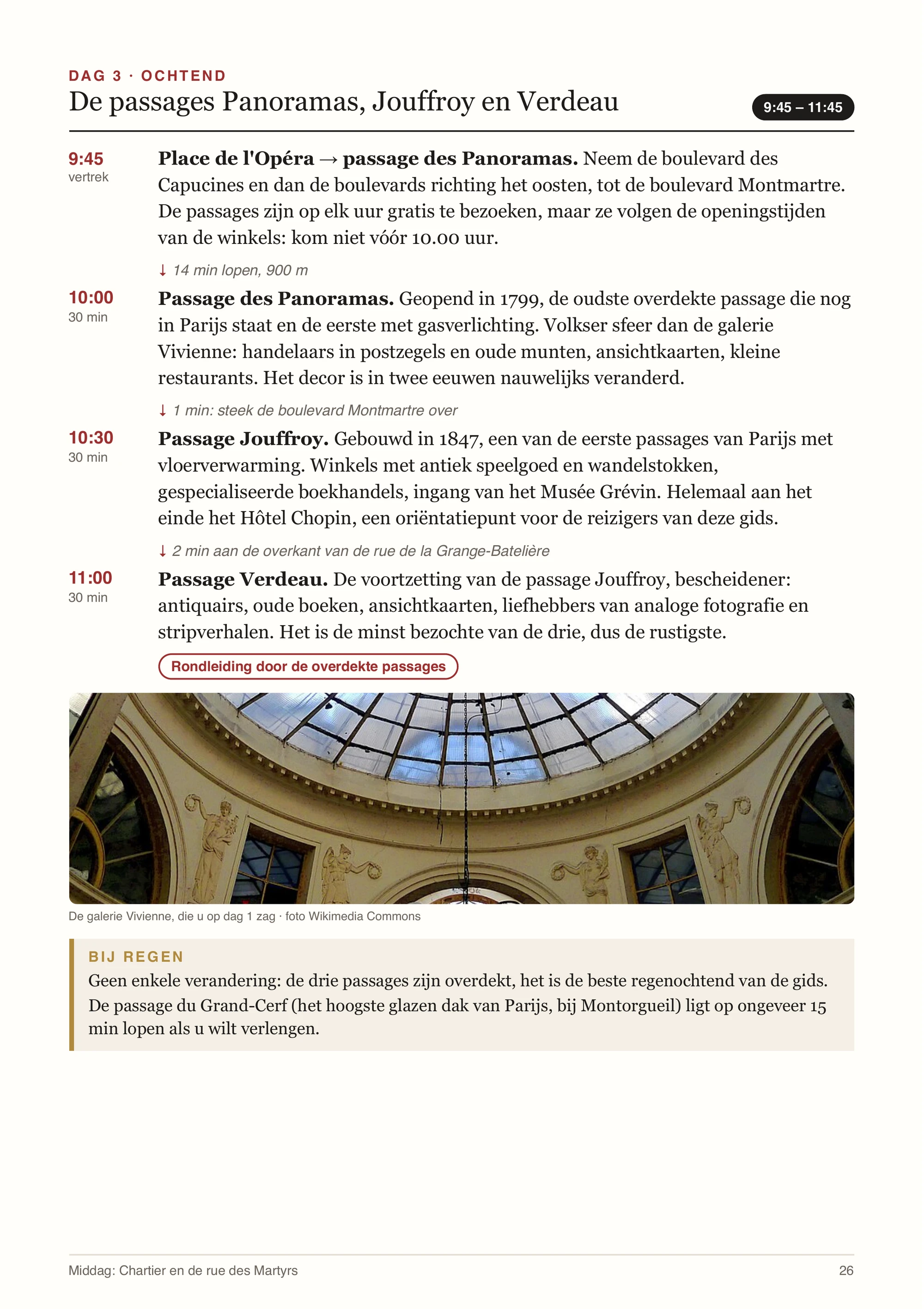 De pagina “Dag 3, overdekte passages” van de gids