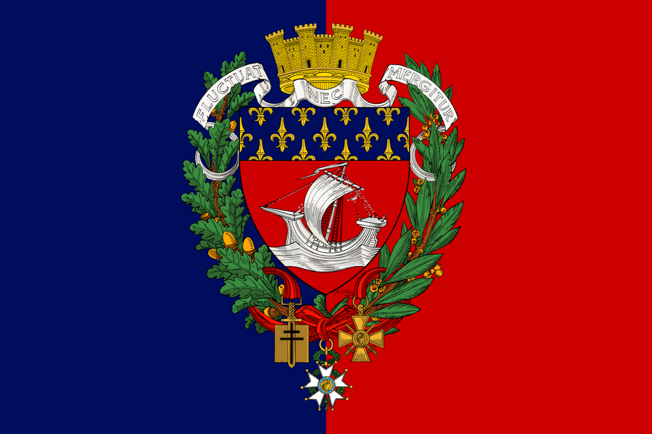 La bandera de París con el escudo y el lema